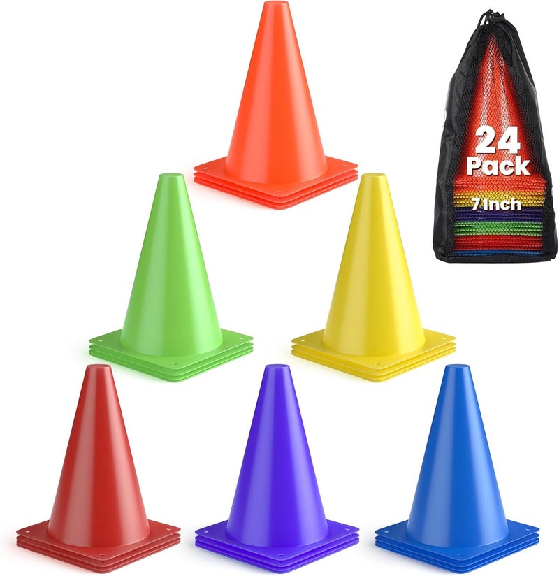 GHB Soccer Cones 7" 9" of 12 24 Pack Disc Soccer Sport Cones Training Field Marker Agility Cones for Basketball, Coaching, Practice Equipment Includes Drills Guide - Image 1